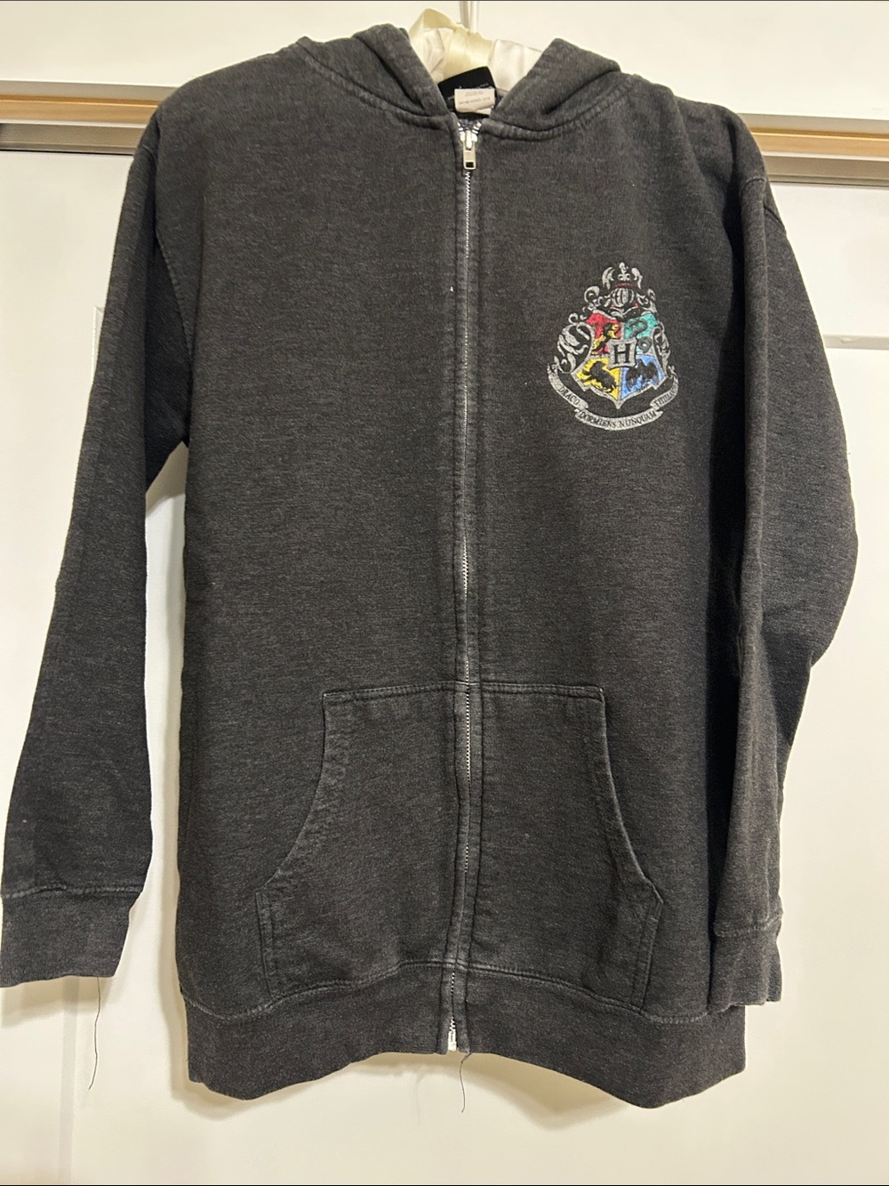 Kids Charcoal Hooded Zip-Up Sweatshirt with Crest Detail